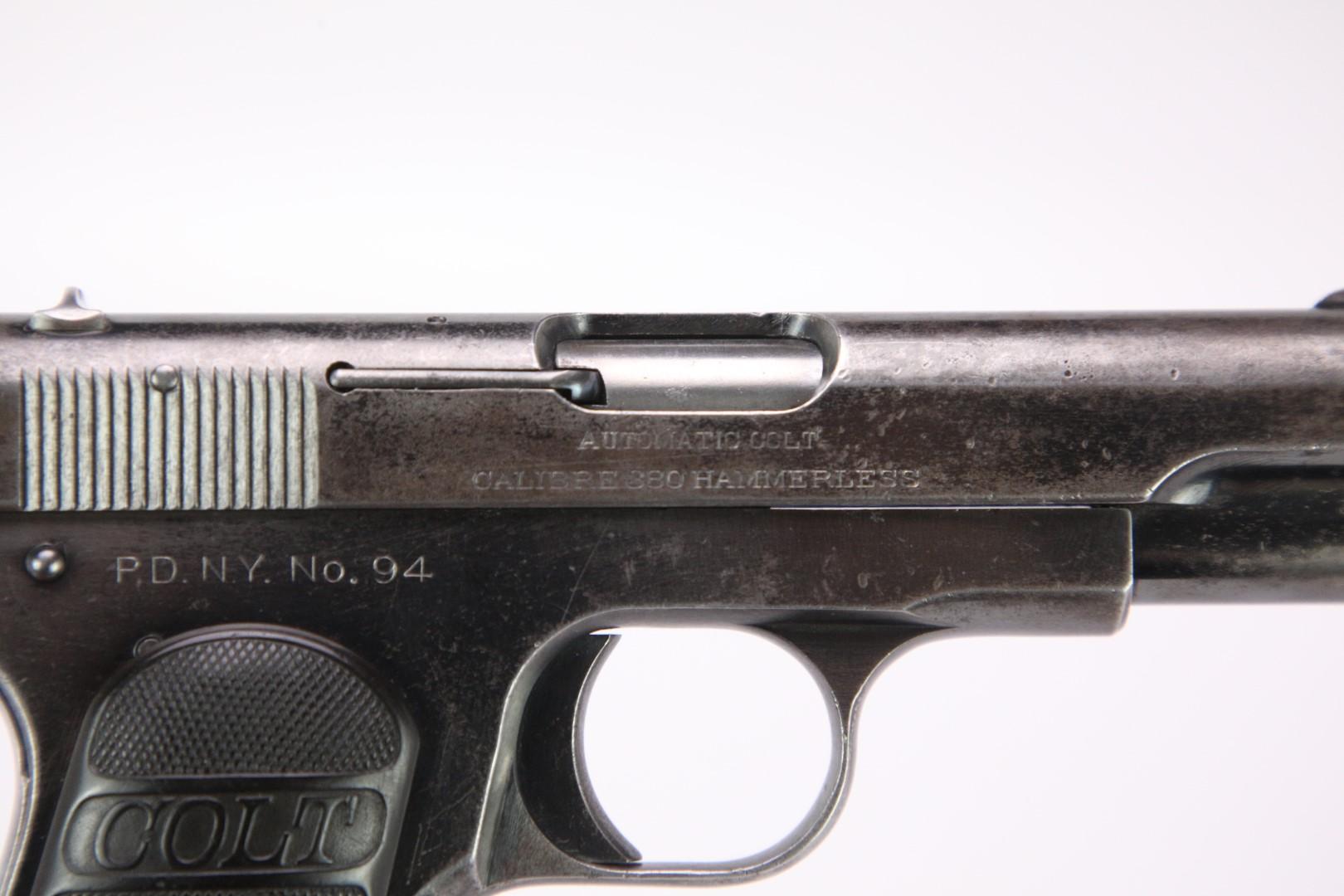 NYPD Colt Model 1908 Pocket Hammerless .380 ACP Semi Automatic Pistol & Letter