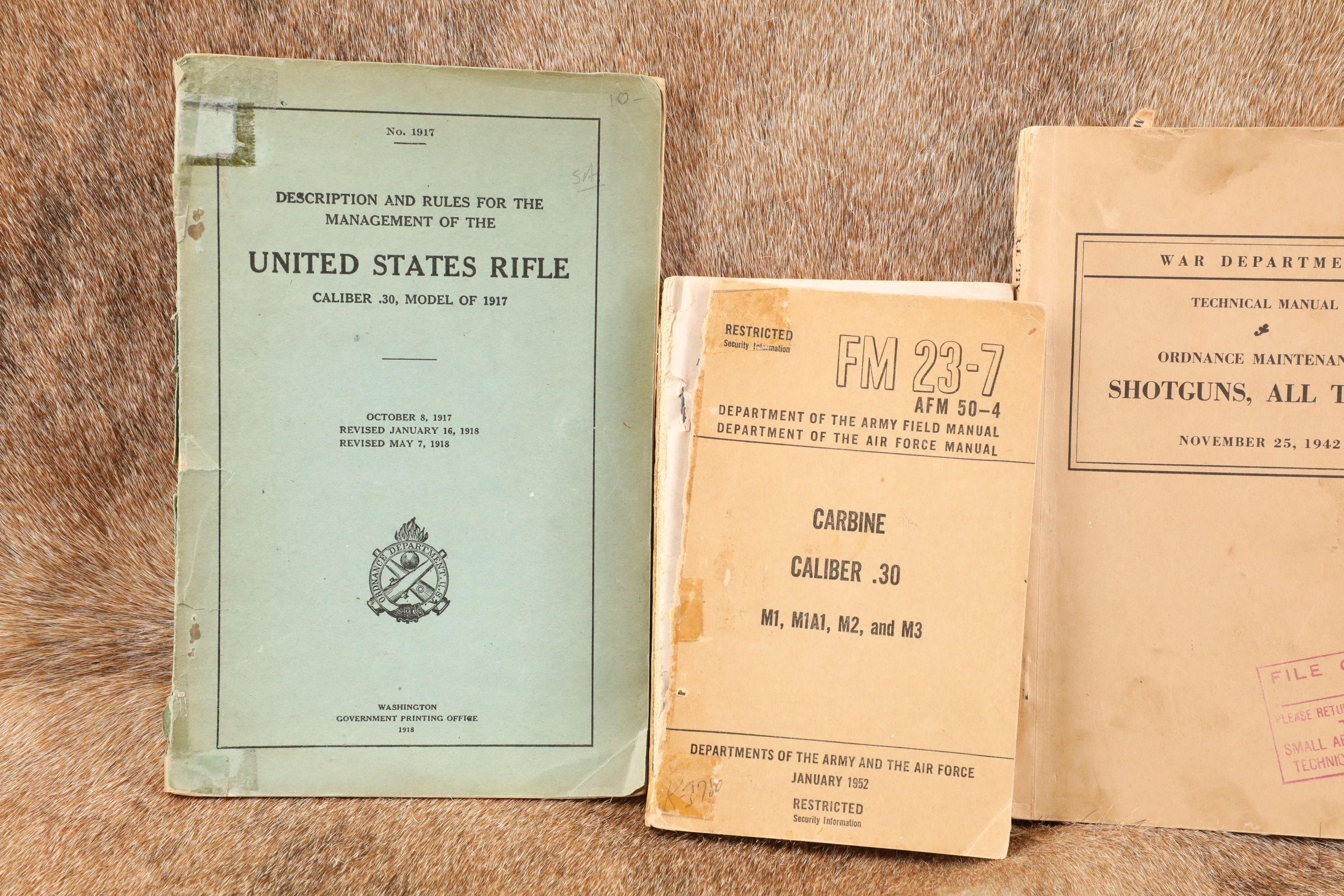 CANFIELD COLLECTION US Army WW1 WW2 1950s Weapons Manuals, M-1917 Rifle, M-1 Carbine, Shotguns