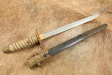 Imperial Japanese Navy WW2 Officer M-1883 Dress Dagger, Early Fullered Blade, W/ Sharkskin Sheath