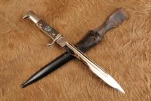 German WW2 E. Pack & Sohne Police Stag Handle K-98 Mauser Short Dress Bayonet, Sheath & Frog
