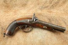 Antique Howdah .60 Cal Double Barrel Percussion Pistol, Damascus Barrels & Lanyard Loop