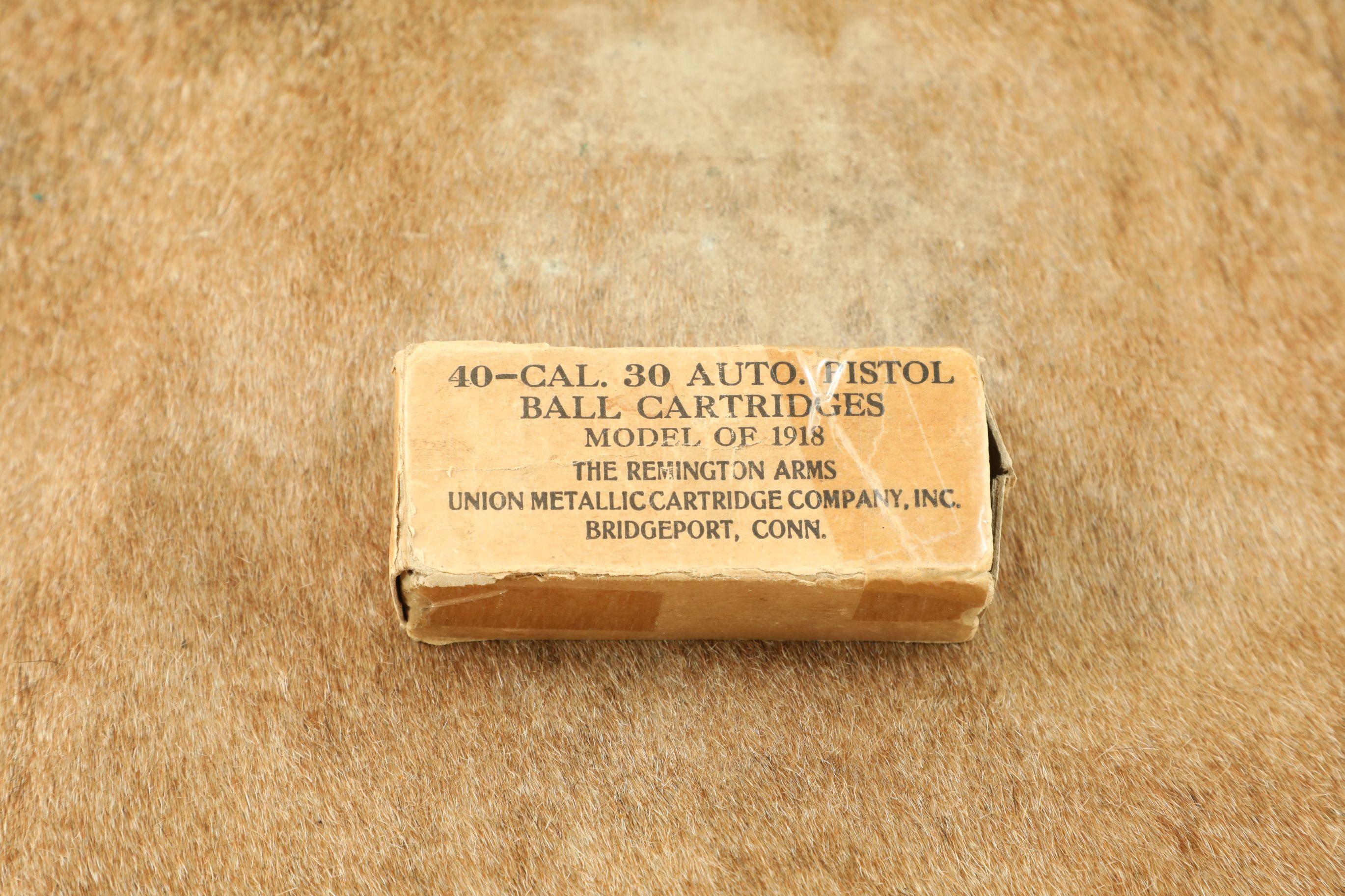 CANFIELD COLLECTION US Army WW1 Remington-UMC Box of 40x .30 Auto Pedersen Device Cartridges