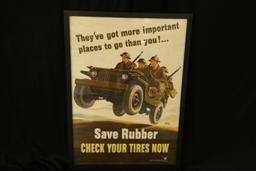 WWII Save Rubber Poster Walter Richards War Effort Jeep Tire Check Propaganda