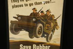 WWII Save Rubber Poster Walter Richards War Effort Jeep Tire Check Propaganda