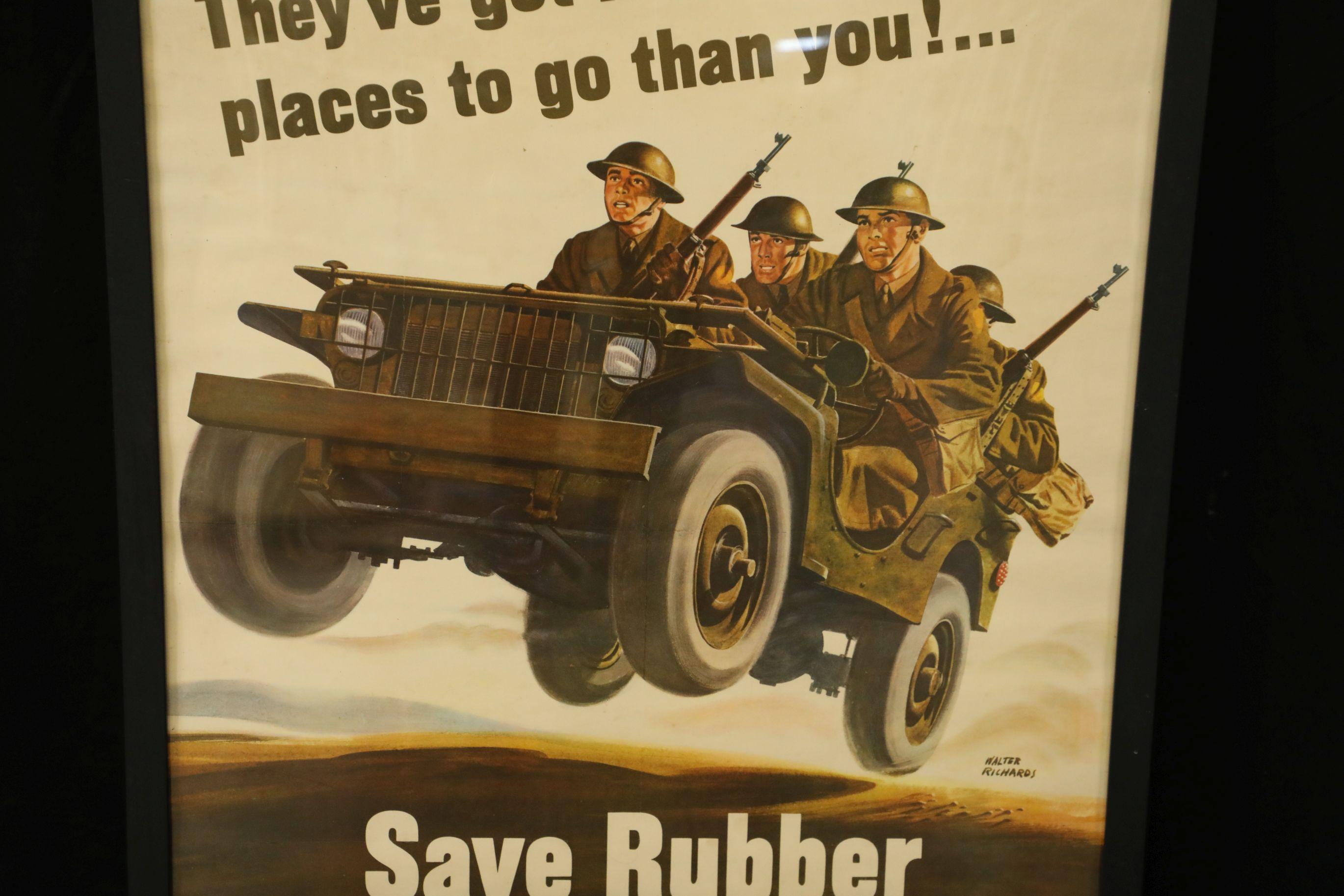 WWII Save Rubber Poster Walter Richards War Effort Jeep Tire Check Propaganda