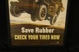 WWII Save Rubber Poster Walter Richards War Effort Jeep Tire Check Propaganda