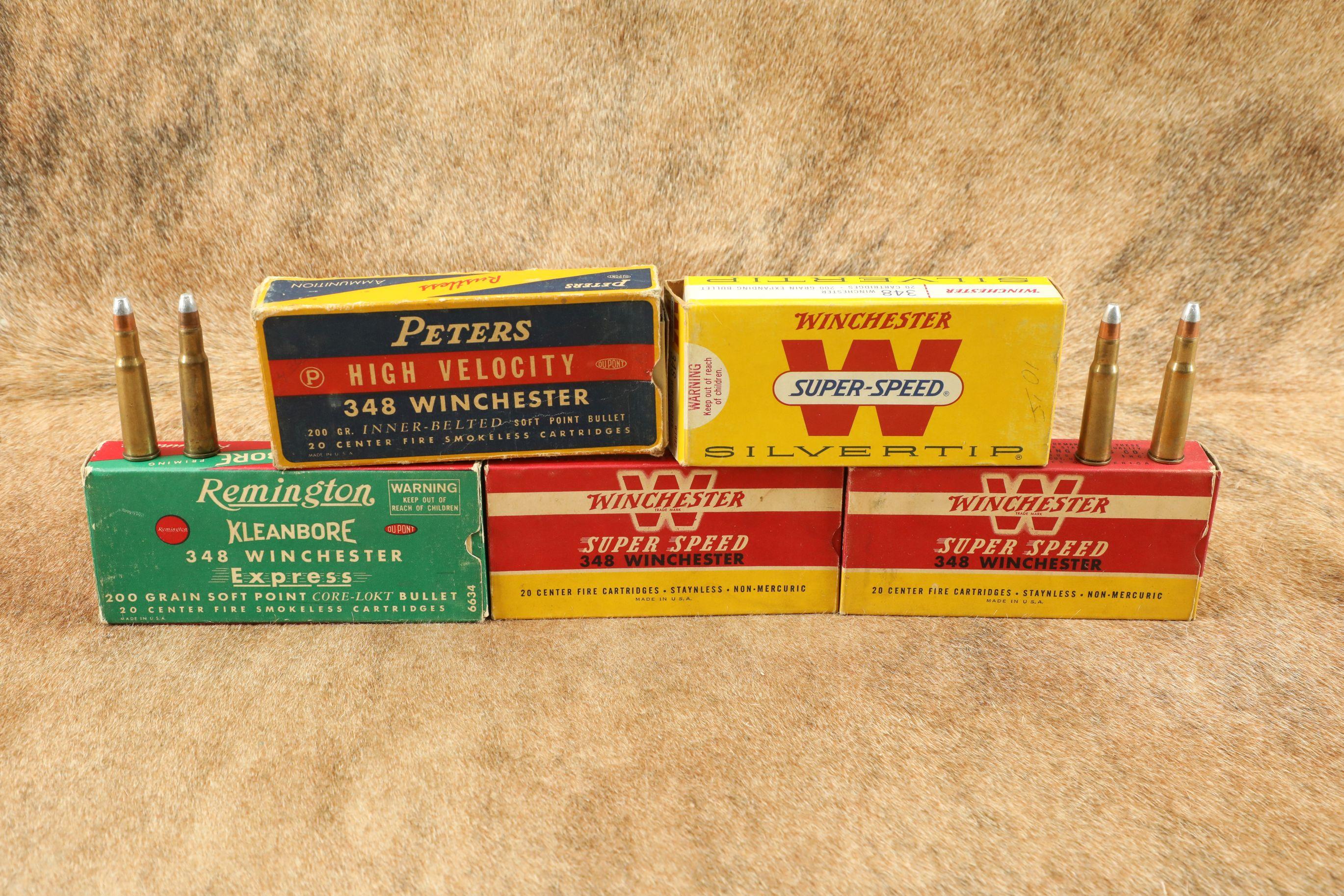 Lot Of 70 Rounds Of Mixed .348 Winchester Cartridges From Winchester, Remington, And Peters