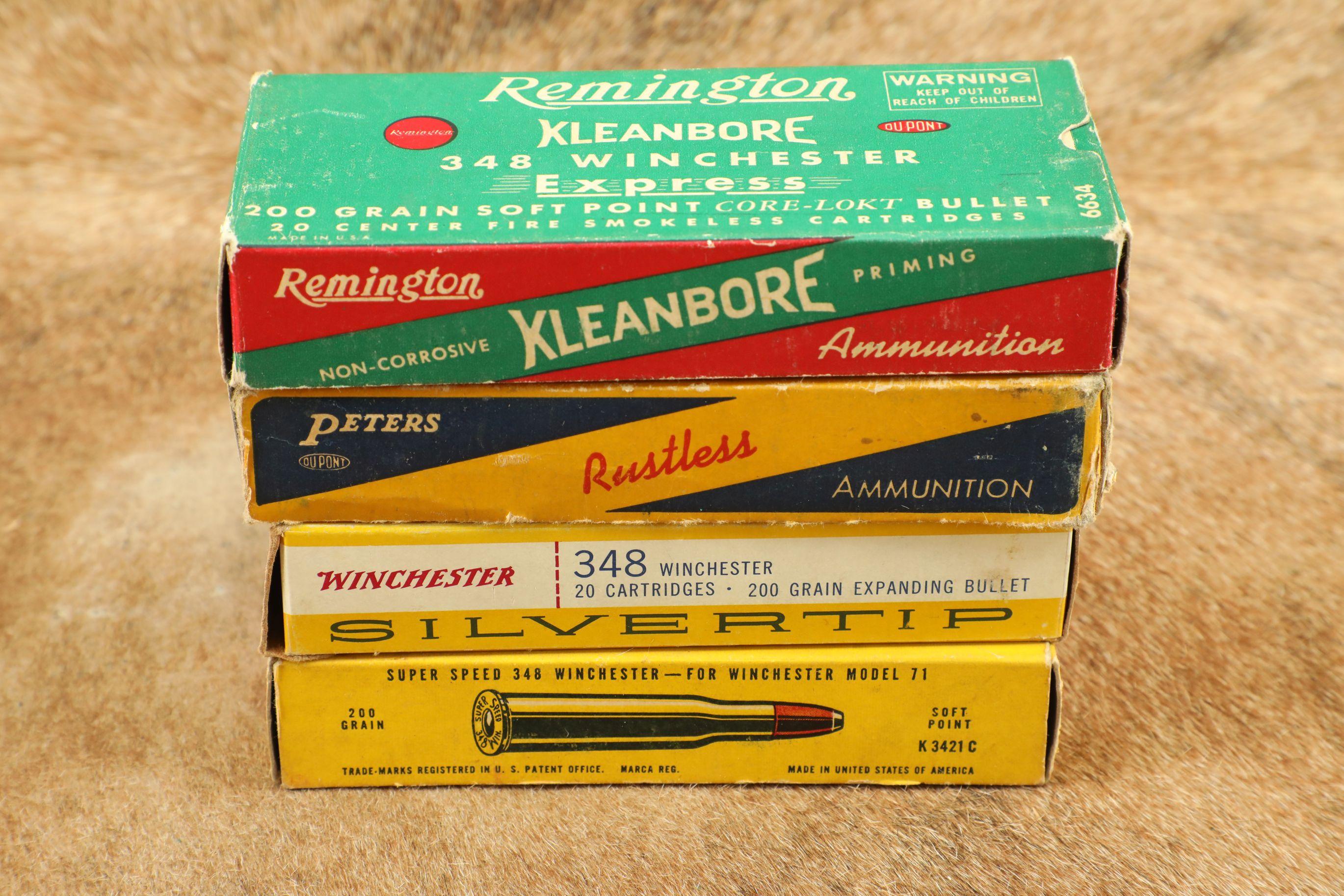 Lot Of 70 Rounds Of Mixed .348 Winchester Cartridges From Winchester, Remington, And Peters