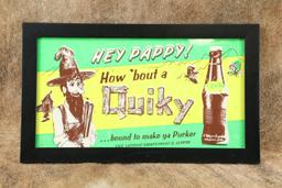 Vintage 1960s "HEY PAPPY! How 'bout a Quiky" Soda Pop Framed Advertising Poster 19 1/2" x 11 1/2"