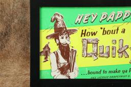 Vintage 1960s "HEY PAPPY! How 'bout a Quiky" Soda Pop Framed Advertising Poster 19 1/2" x 11 1/2"