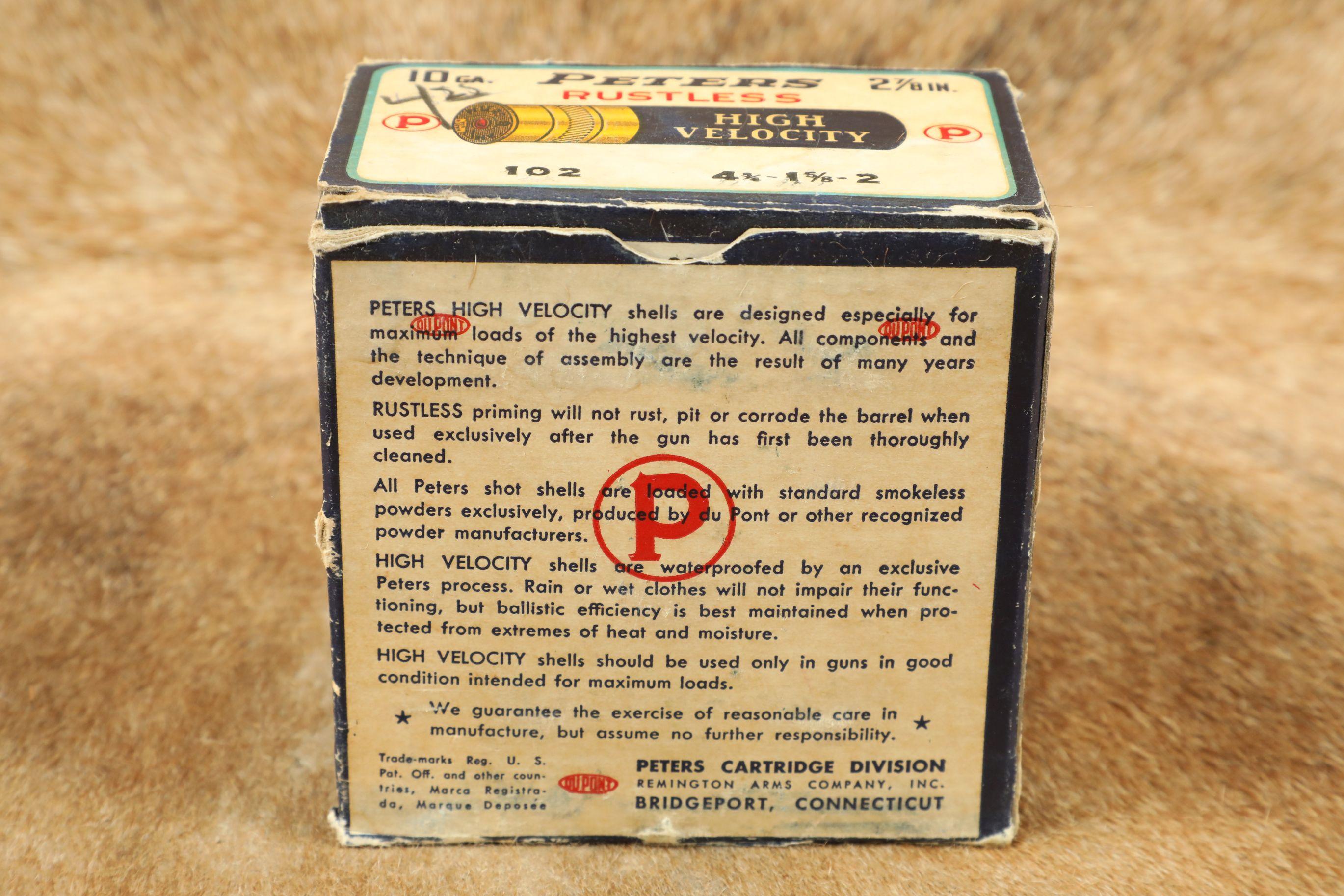 One Full Vintage Box of Peters 10 Gauge High Velocity Smokeless Shotgun Shells