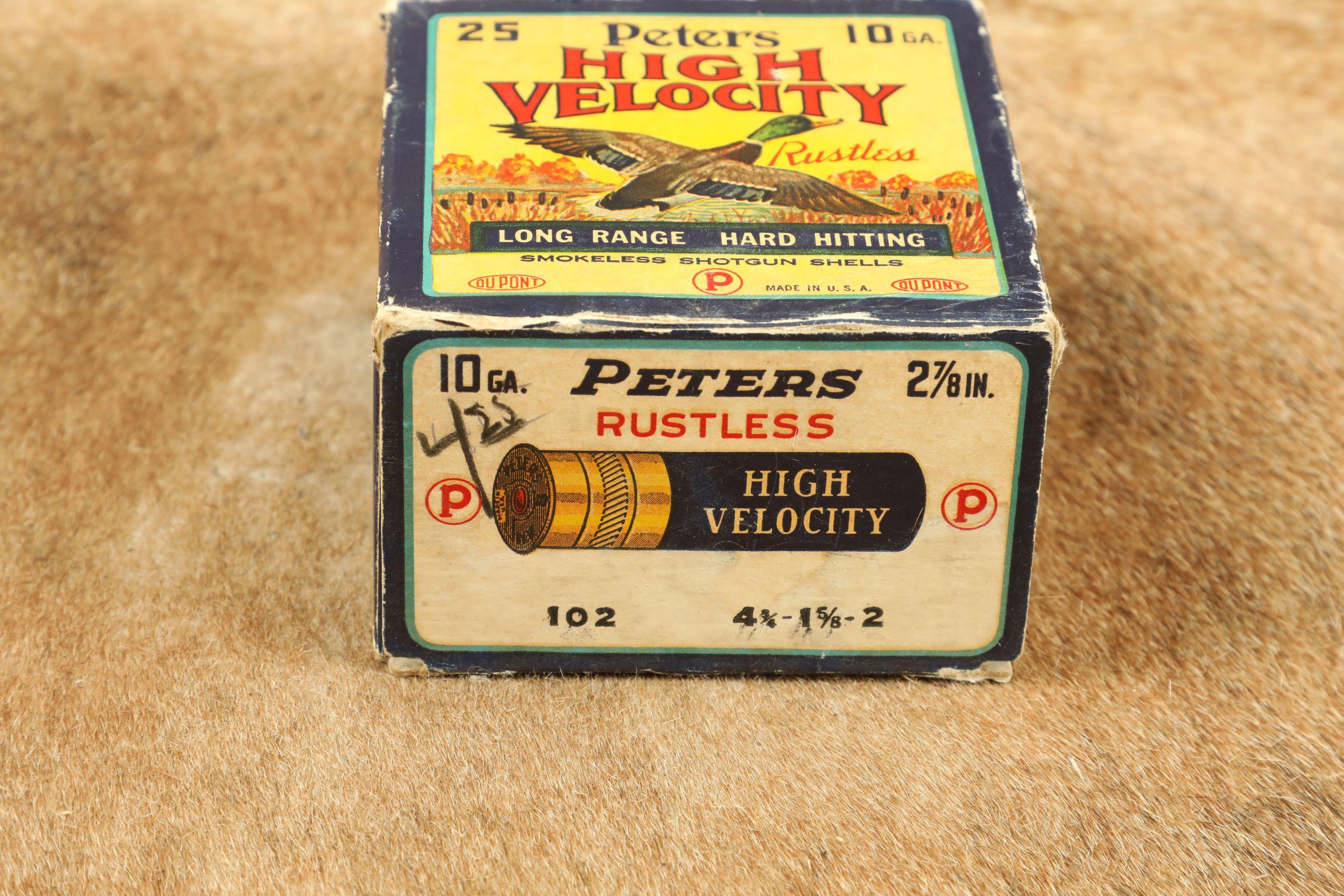 One Full Vintage Box of Peters 10 Gauge High Velocity Smokeless Shotgun Shells