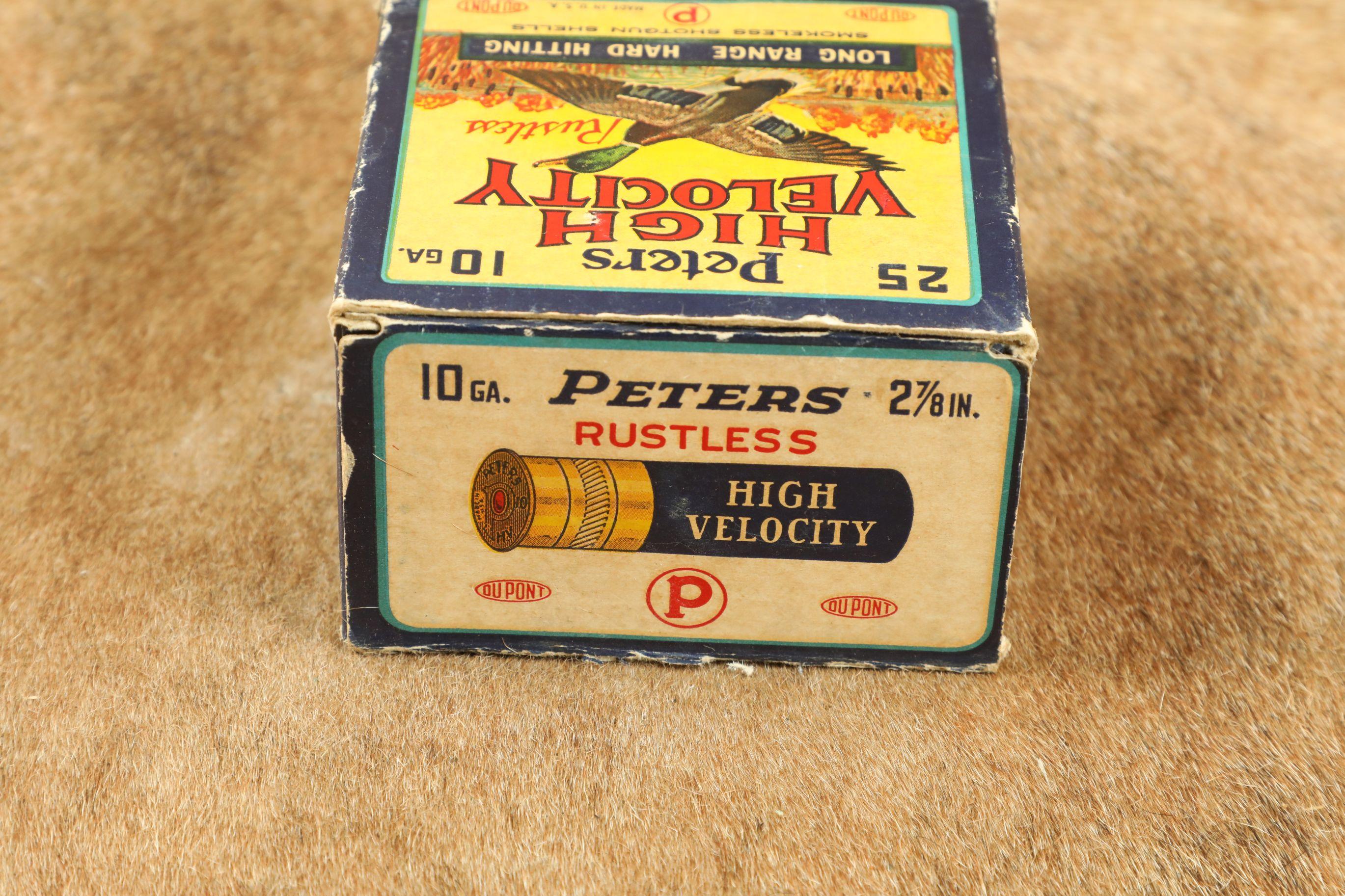 One Full Vintage Box of Peters 10 Gauge High Velocity Smokeless Shotgun Shells