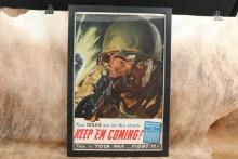 Vintage 1943 WWII "Keep Em Coming!" War Effort Propaganda 20.5" X 30" Framed Poster