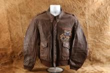 US Army AAF WW2 5th Tow Target Squadron Chenille I. Spiewak A2 Goatskin Leather Flight Jacket