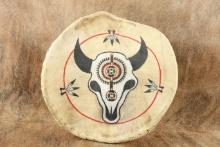 Hand Crafted Native American Buffalo Skull Deer Skin leather Ceremonial Decorative Shield