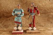 Vintage 1979 Fast Horse Family Bead Work South Dakota Native American Made Doll Statue Set of 2