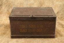 Antique Old West "WELLS FARGO CO / BLACK HAWK COLO" Stenciled Heavy Steel "Strong" Box 13" x 9" x 7"