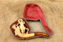 Antique Late 1800s German Austrian Made Hand Carved Nude Mermaid & Seashell Meerschaum Pipe & Case