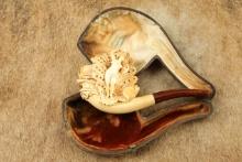 Antique Late 1800s Carl Hiess  Austrian Made Hand Carved Mermaid & Seashell Meerschaum Pipe & Case