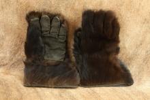 Antique Early 1900s Outdoorsman's Bearskin & Leather Gauntlets