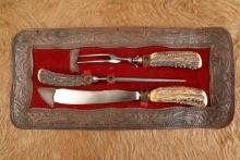Vintage 1920s Winchester Stag Handle & Sterling Silver Fittings Three Piece Cutlery Set