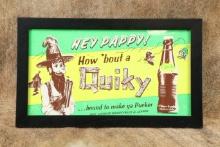 Vintage 1960s "HEY PAPPY! How 'bout a Quiky" Soda Pop Framed Advertising Poster 19 1/2" x 11 1/2"