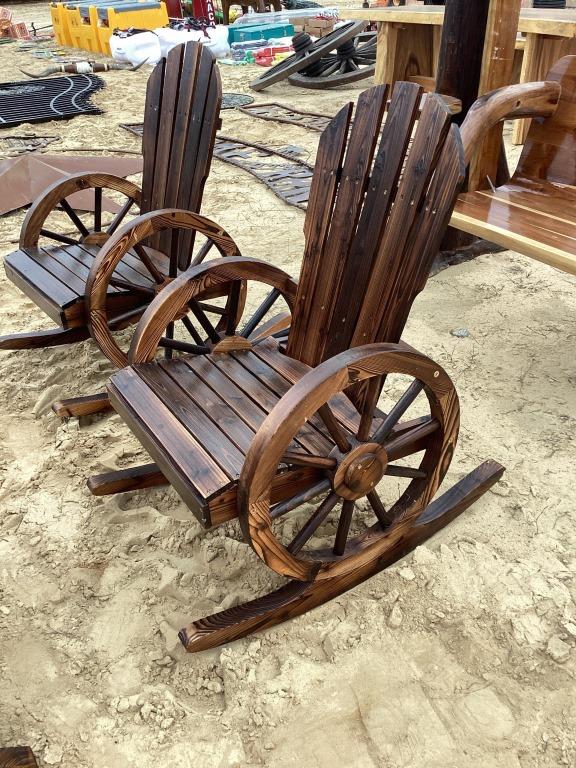 WOODEN WAGON WHEEL ROCKER