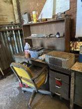 METAL DESK; SHELF; CHAIR;