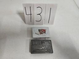 2 IH belt buckles one is IH combine Hoover's mfg co/impact 80