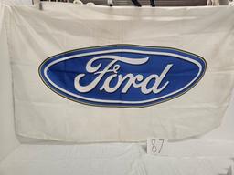 Ford White Flag With 2 Grommets Fair Cond