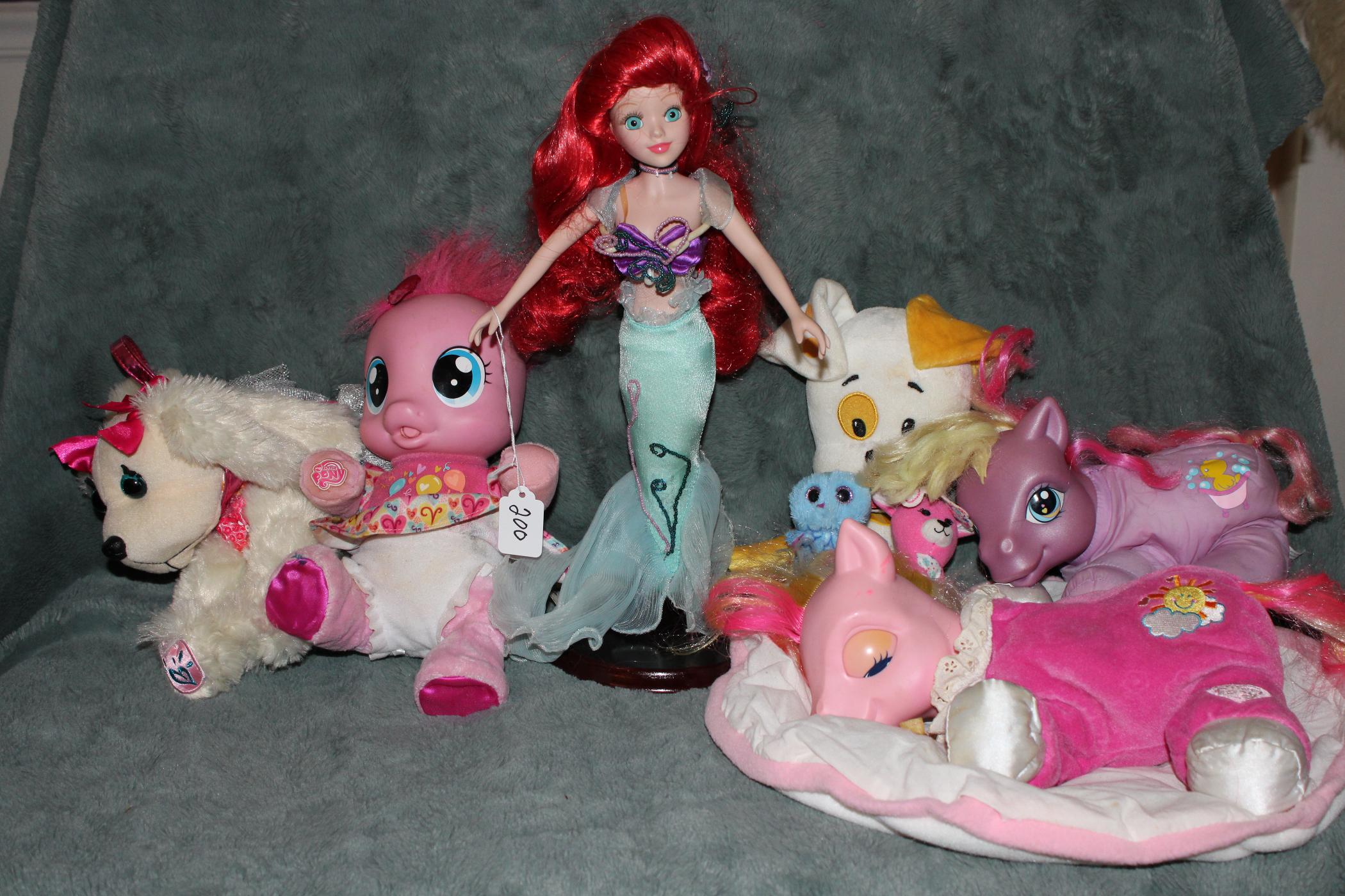 Disney Porcelain Ariel with Vintage My Little Pony plushes