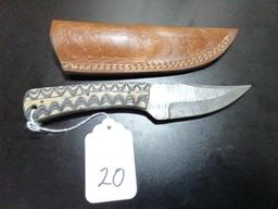 Clip Point Damascus Hunting Knife with Sheath