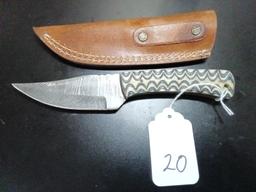 Clip Point Damascus Hunting Knife with Sheath