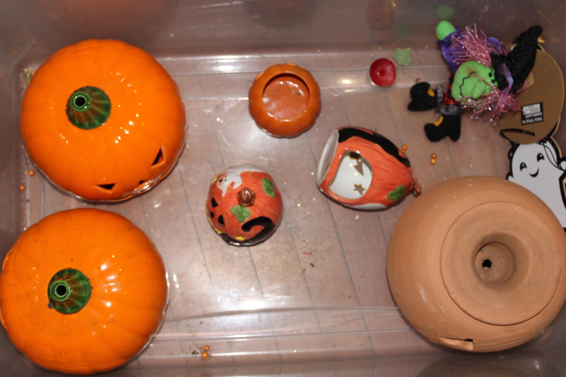 Tote Full of Halloween Fall Decorations
