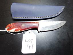 Straight Back Damascus Hunting Knife with Sheath