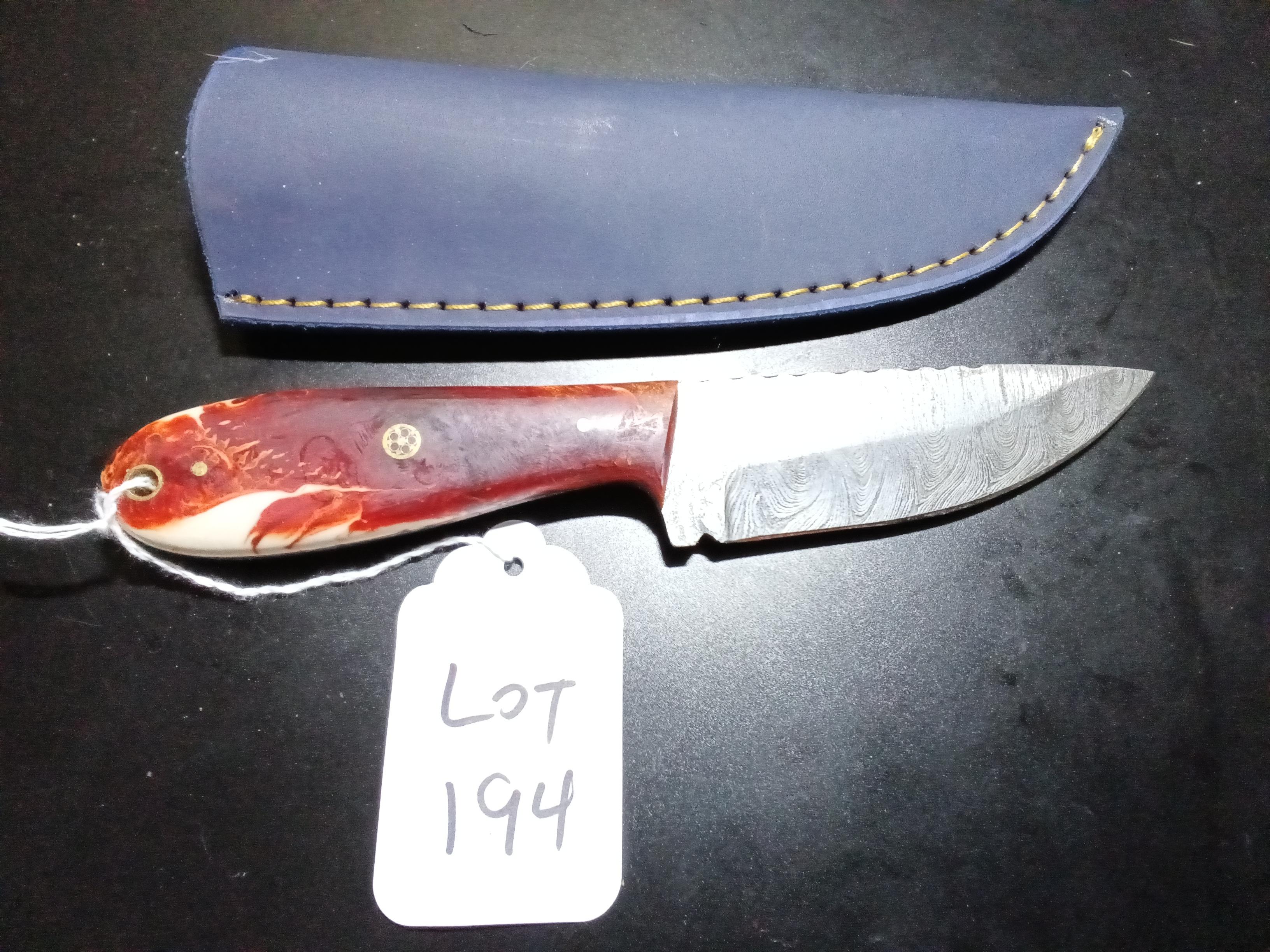 Straight Back Damascus Hunting Knife with Sheath
