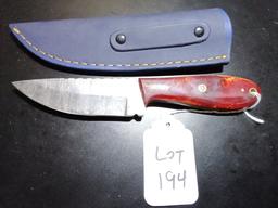 Straight Back Damascus Hunting Knife with Sheath