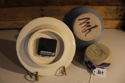 Delft Blu Porcelain Windmill Clock, Pottery lamp and candle holder