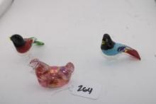 Fenton Iridescent Hen (small) and two small handblown glass birds