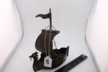 Goberg Viking Ship Ashtray. Made in Germany. Glass missing