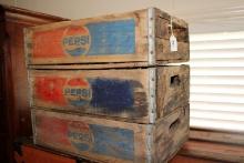 Three Vintage Pepsi wood crates