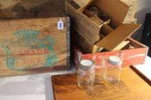 Lot of Vintage Crates and Mason Jars