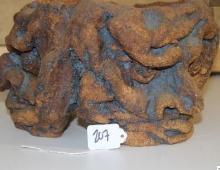 Tri-faced Gargoyle Pottery Sculpture