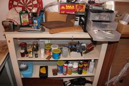 White shelf and contents.