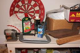 White shelf and contents.