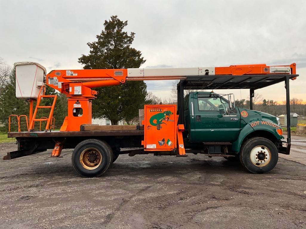 2011 FORD F750 REAR MOUNT BUCKET TRUCK. HIGH RANGER XT60 65 FOOT WORKING HEIGHT BOOM