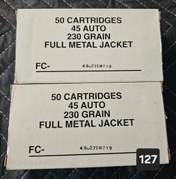 45 Auto 230 grain FMJ 50 cartridge per box - 2 boxes in lot