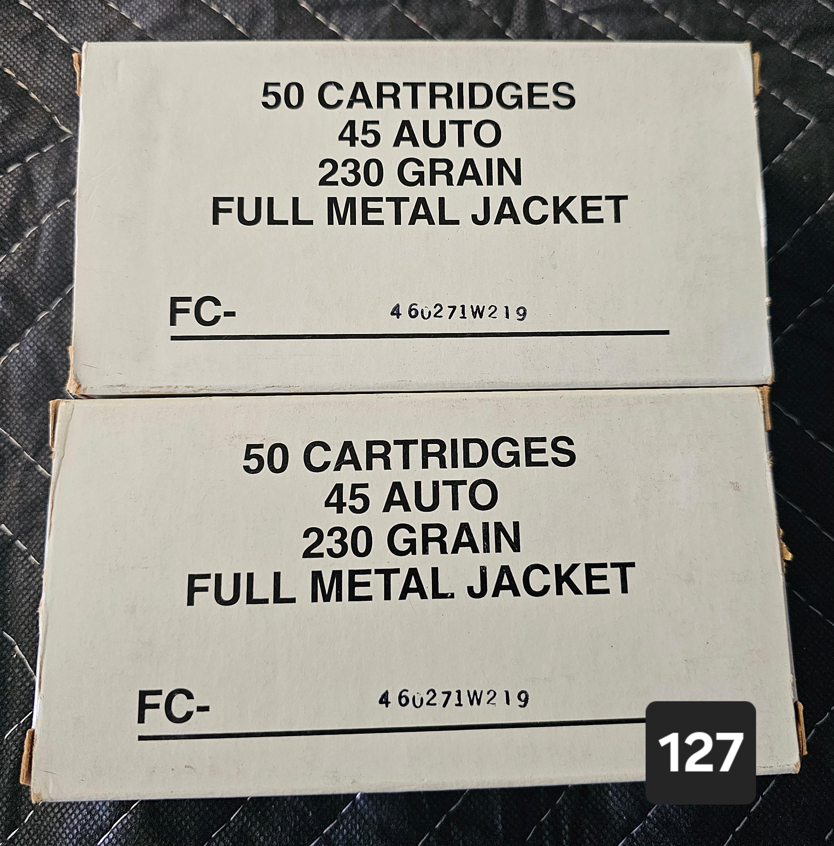 45 Auto 230 grain FMJ 50 cartridge per box - 2 boxes in lot