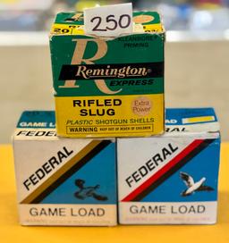 20 ga shotgun shells 3 Box Lot - Federal & Remington
